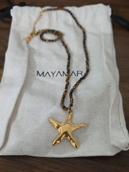 Mayamar Jewelry - Mayamar Gold Starfish Pendant Necklace with Tyger Eye Beaded Chain